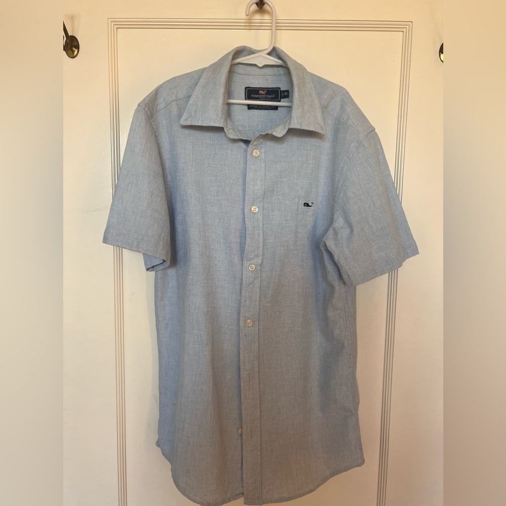 Cotton/linen button-down whale shirt